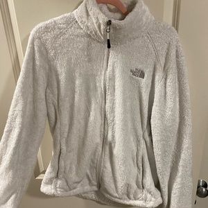Fuzzy soft white North Face zipper jacket